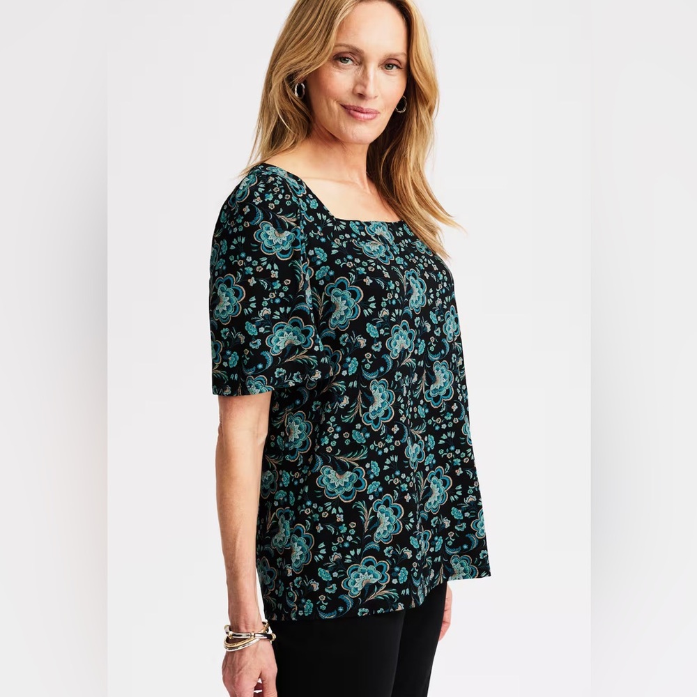 J Jill wearever button back garden mix floral top 4X boho